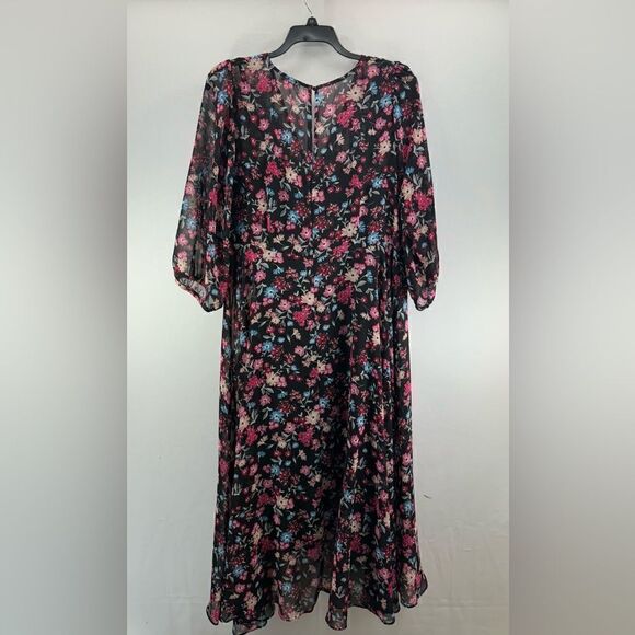 Calvin Klein High Low Faux Wrap Dress- Black Multi- Size 18 W - Picture 4 of 7